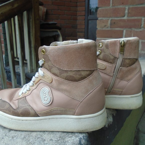 High top zipper Boot style Runners in Blush Leather Original Coach Hidden Wedge - Picture 3 of 12